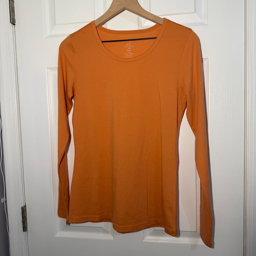 NEW Woolx Remi Merino Wool Blend Long Sleeve Scoop Neck Top Orange Small